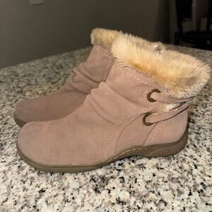 Liz & Co Leather Fur Lined Ankle Boots Women's Size 7 Tan/Brown
